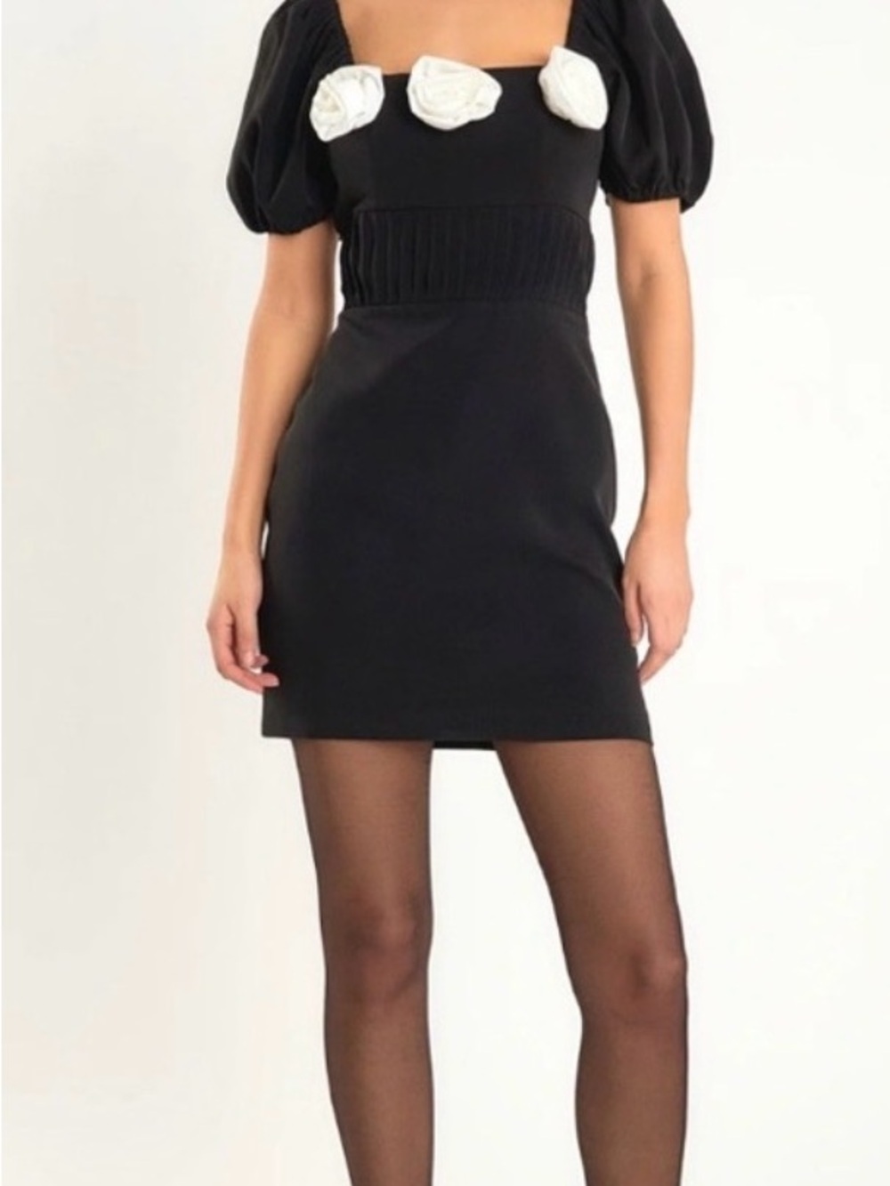 Endless Rose Black Dress with White Rosette Accents